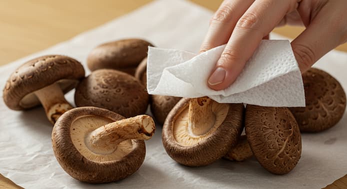 しいたけに汚れがある場合は湿らせたペーパーで拭き取る